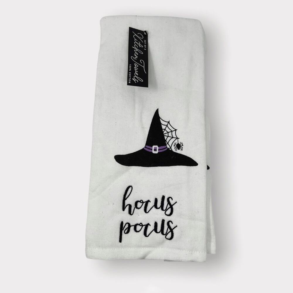 Halloween Hocus Pocus Dish Towels Set of 2 100% Cotton NEW